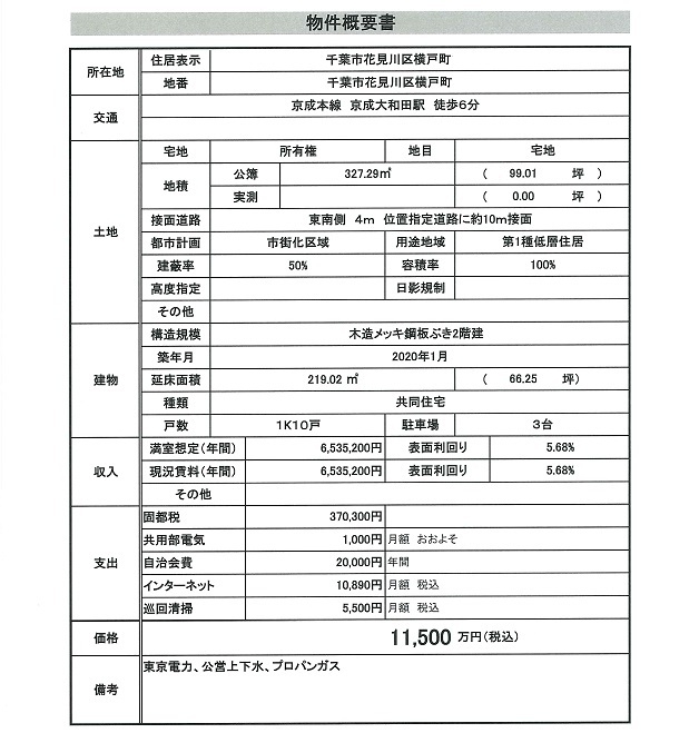 一棟売りアパート図面